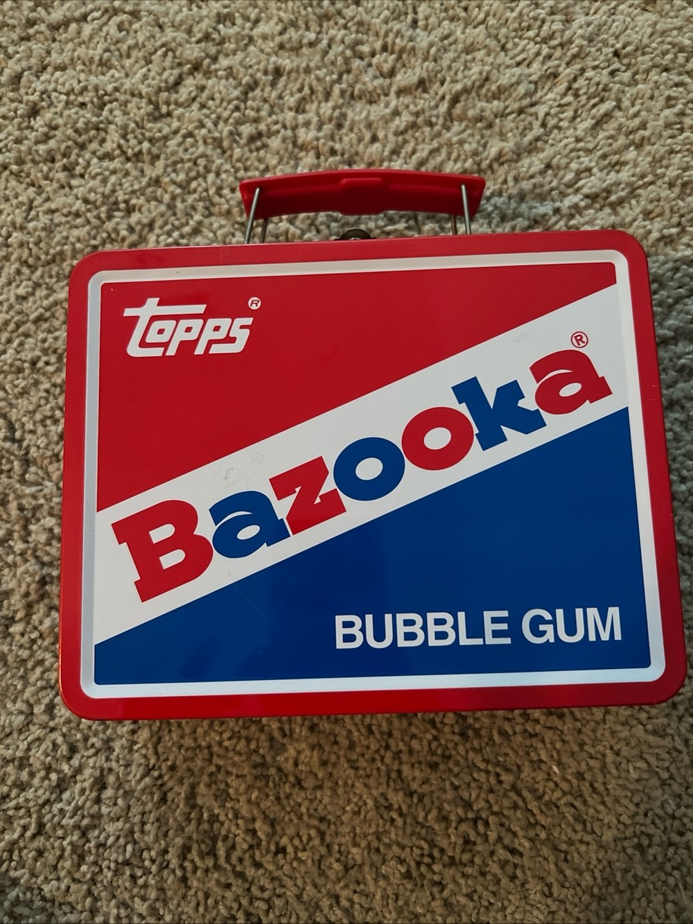 Topps Bazooka Bubble Gum Metal Lunchbox in Red and Blue